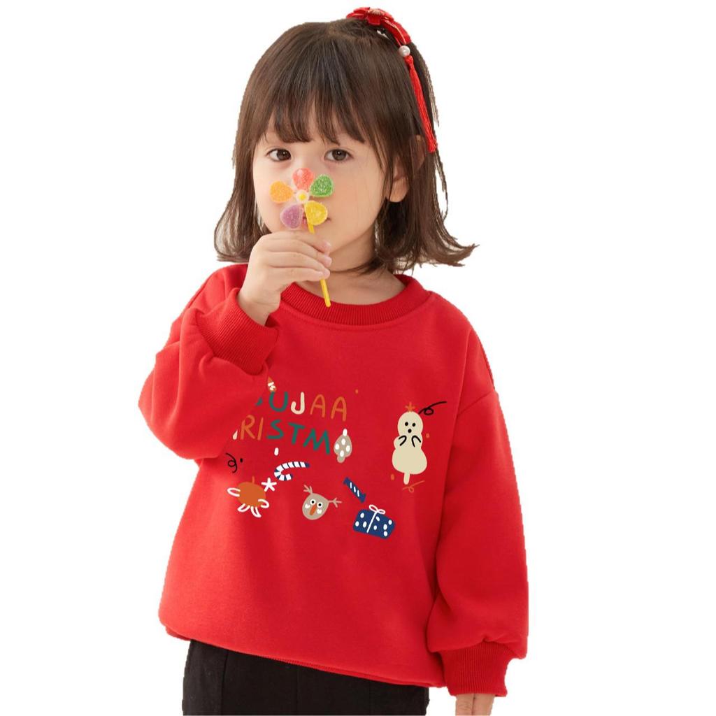 Festive Kids' Red New Year Thickened Pullover Hoodie