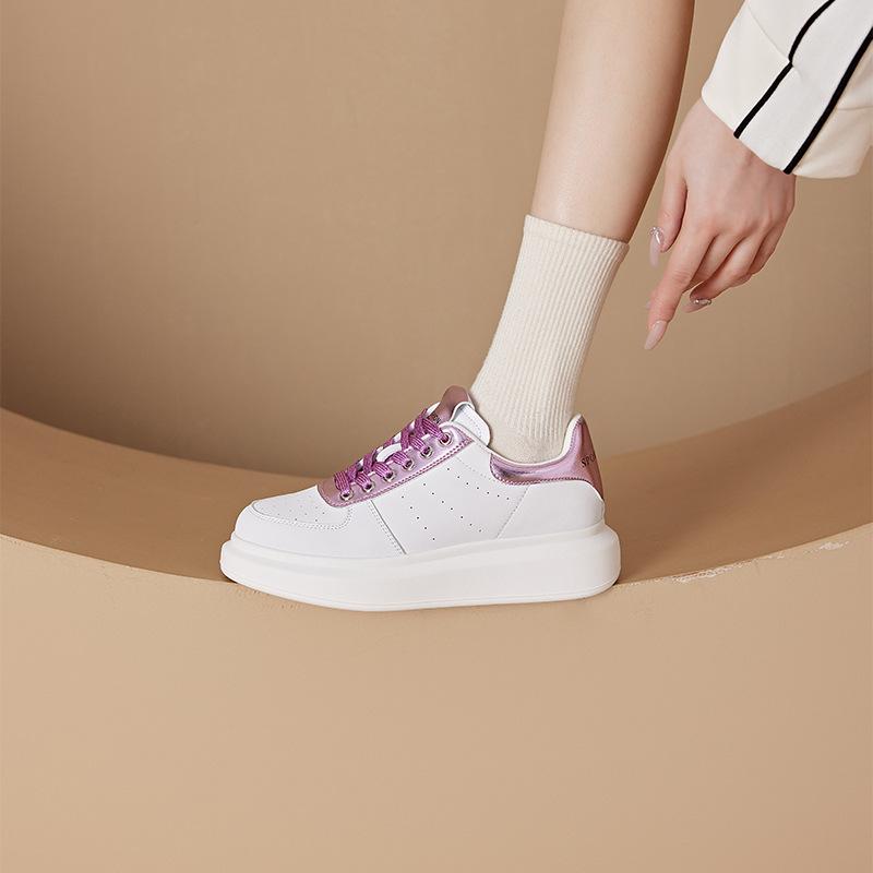 3233 small size leather little white shoes women's thick-soled Korean version of color matching college casual shoes lace-up flat-soled student sh