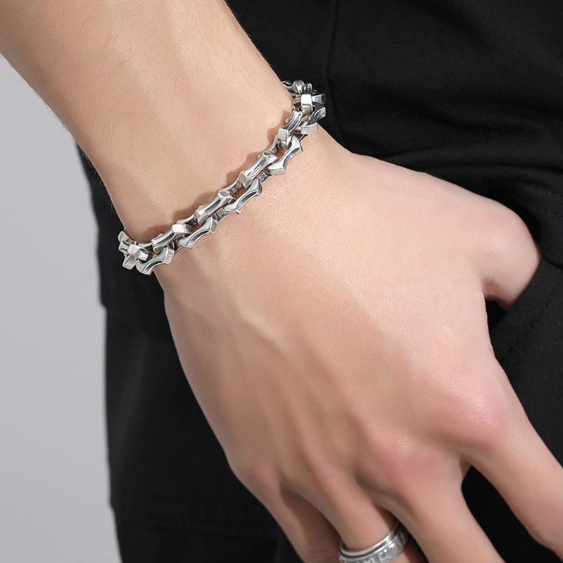 Men's Silver-Plated Dragon Bone Punk Bracelet - Trendy, Bold, Retro Fashion Chain Bangle, Perfect Gift