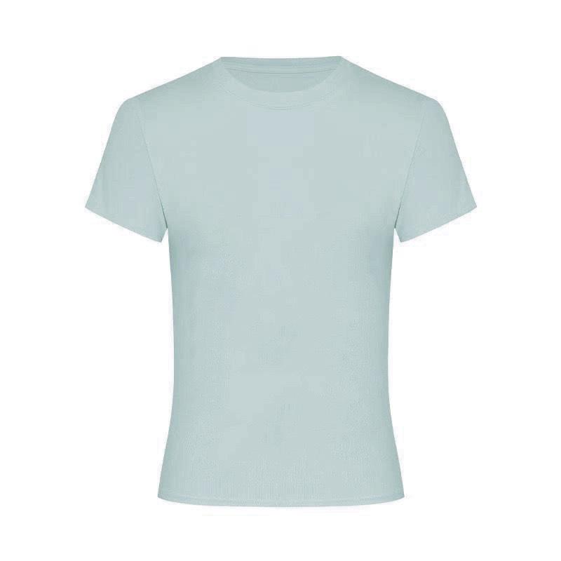 Korean Slim-Fit Red T-Shirt for Women - Figure-Flattering, Waist-Cinching, Straight-Shoulder, High-Stretch, Short-Sleeve