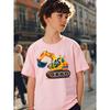 T-shirt da bambino con stampa di escavatore colorato a cartoni animati, girocollo, manica corta