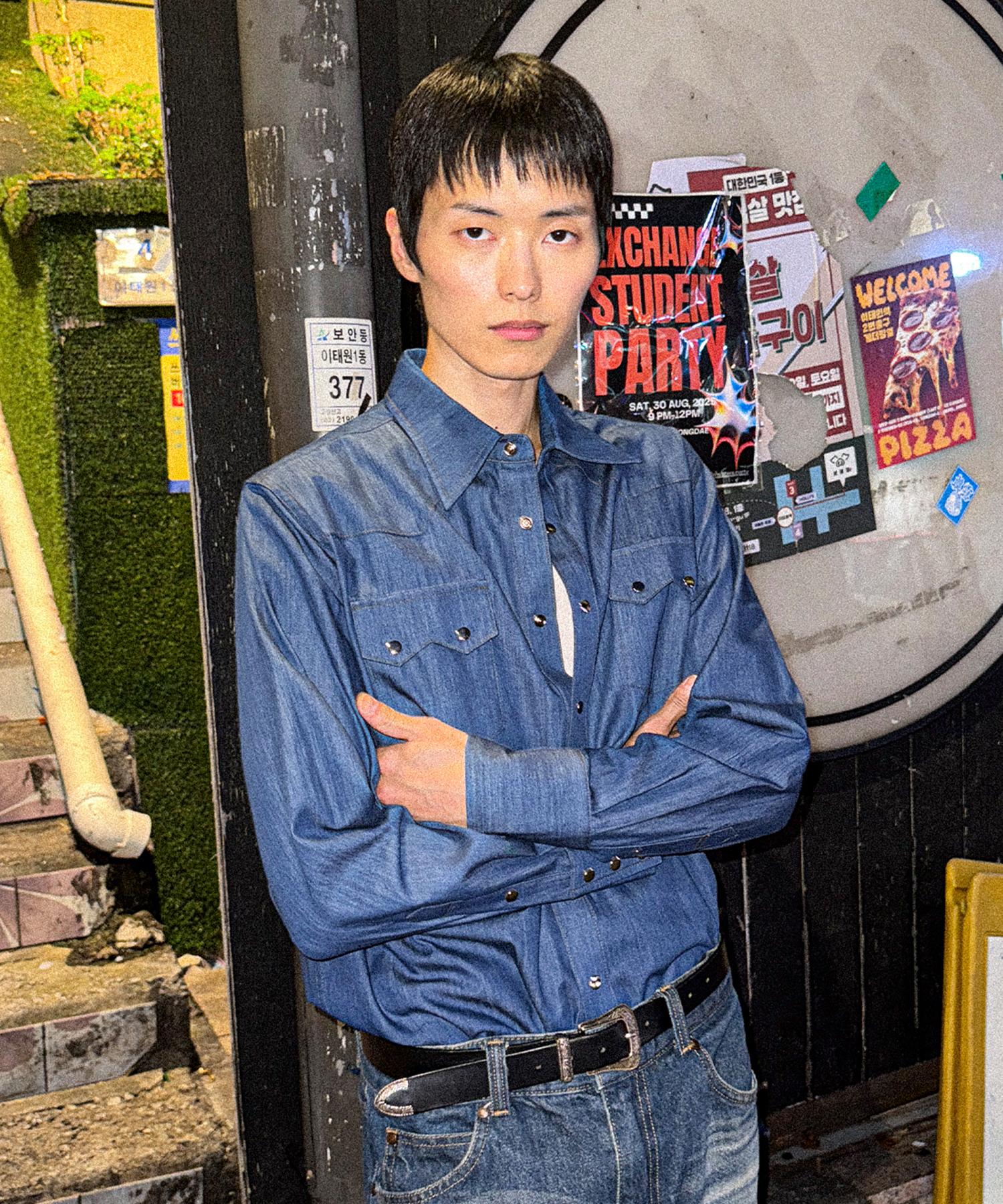 Shirt My Lips Desire Denim Western Shirt Blue M