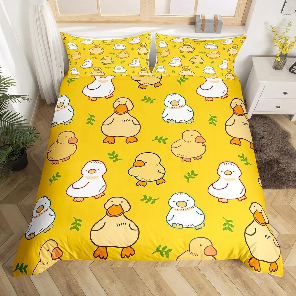 Lovely Duck Beding Set 2-3Pcs Bedrom Comfortable Quilt Cover Set Single Double Sized Dimensions Polyester Soft Duvet Cover Pilowcase for Adult People