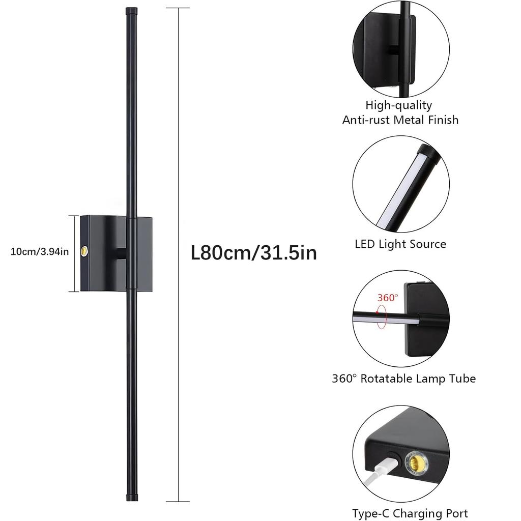 Modern LED Wall Lamp Wireless Installation Rotatable Adjustable For Living Room Hallway Bedroom Stairway Rechargeable Wall Light