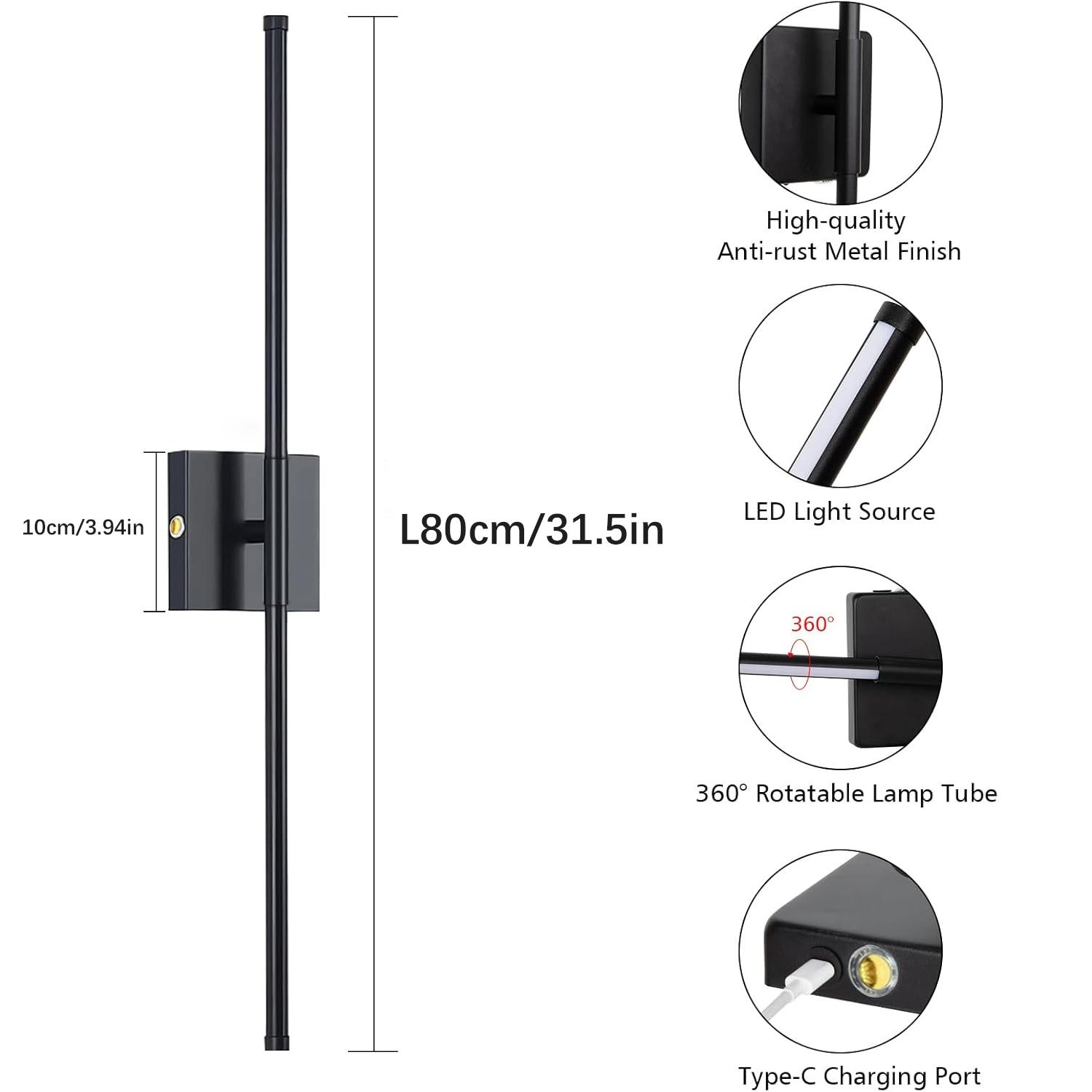 

Современный светодиодный настенный светильник Беспроводная установка Вращающийся Регулируемый Для гостиной Прихожей Спальни Лестницы Перезаряжаемый настенный светильник Warm White (2700-3500K) чёрный