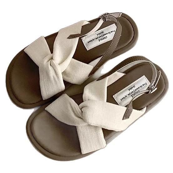 Flat-soled sandals women's versatile fashion 2025 new casual cross-strap Xiaoxiangfeng soft-soled flat-heeled sandals