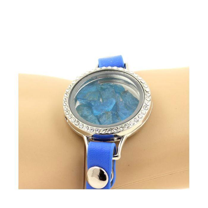 Pierres et Minéraux. Bracelet Apatite bleu neon brut. Modèle montre 30 mm.