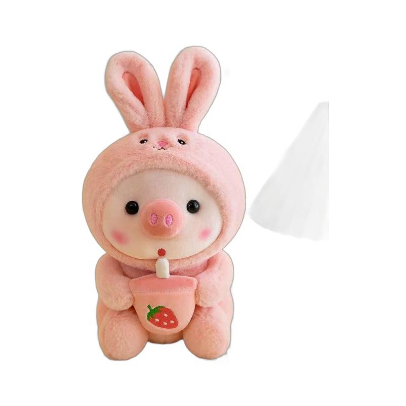 25cm Kawaii Blasen-Schwein Plüschtier Stofftier Hase Frosch Tiger Weiches Kissen Tasse Milchtee Boba Plüschtiere Puppe Kinder Geburtstagsgeschenke