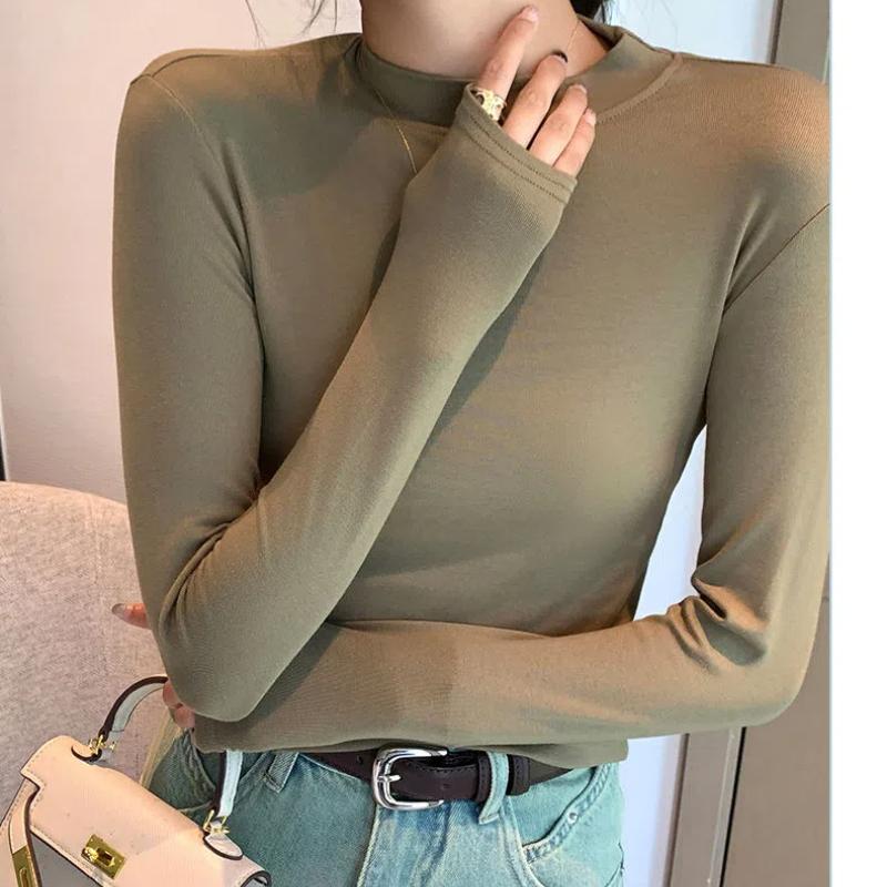 Spring Autumn Women's New Spliced Pullovers Half High Collar Fashion Solid Color Slimming Minimalist Casual Long Sleeve Top