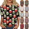 Women's Casual Three-Quarter Sleeve Christmas Print Neck Top for Giving