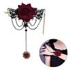 Fingerless Rose Flower Gloves Gothic Chain Wrist Guard Cuff Sleeves Halloween DressUp Wristband