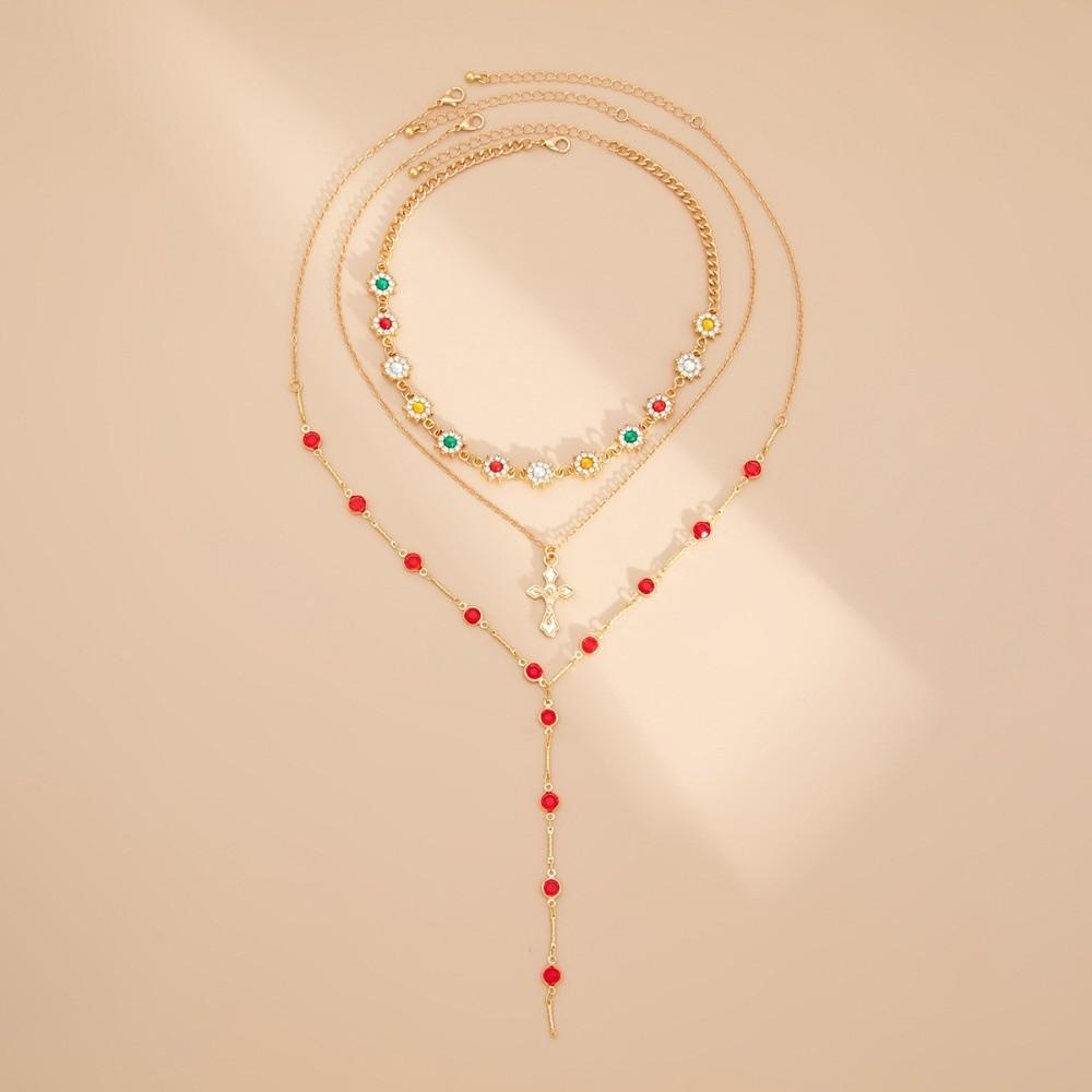 Rhinestone Metal Stacked Necklace Y2K Zinc Zinc Alloy Neck Pendant Beads Stacked Collarbone Chain  Women