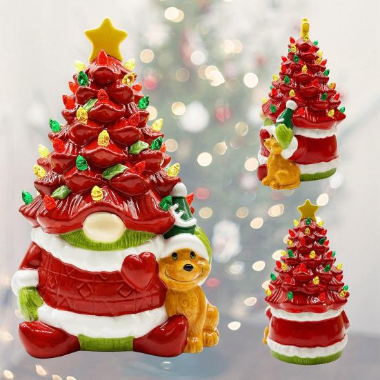 Lighted Christmas Gnome Tree Small Resin Faceless Old Man Christmas Tree Decoration for Holiday