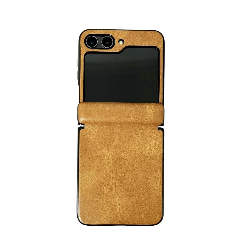 Samsung Galaxy Z Flip7 Crazy Horse Leather Folding Screen Case - Leather Texture Frosted Protective Cover