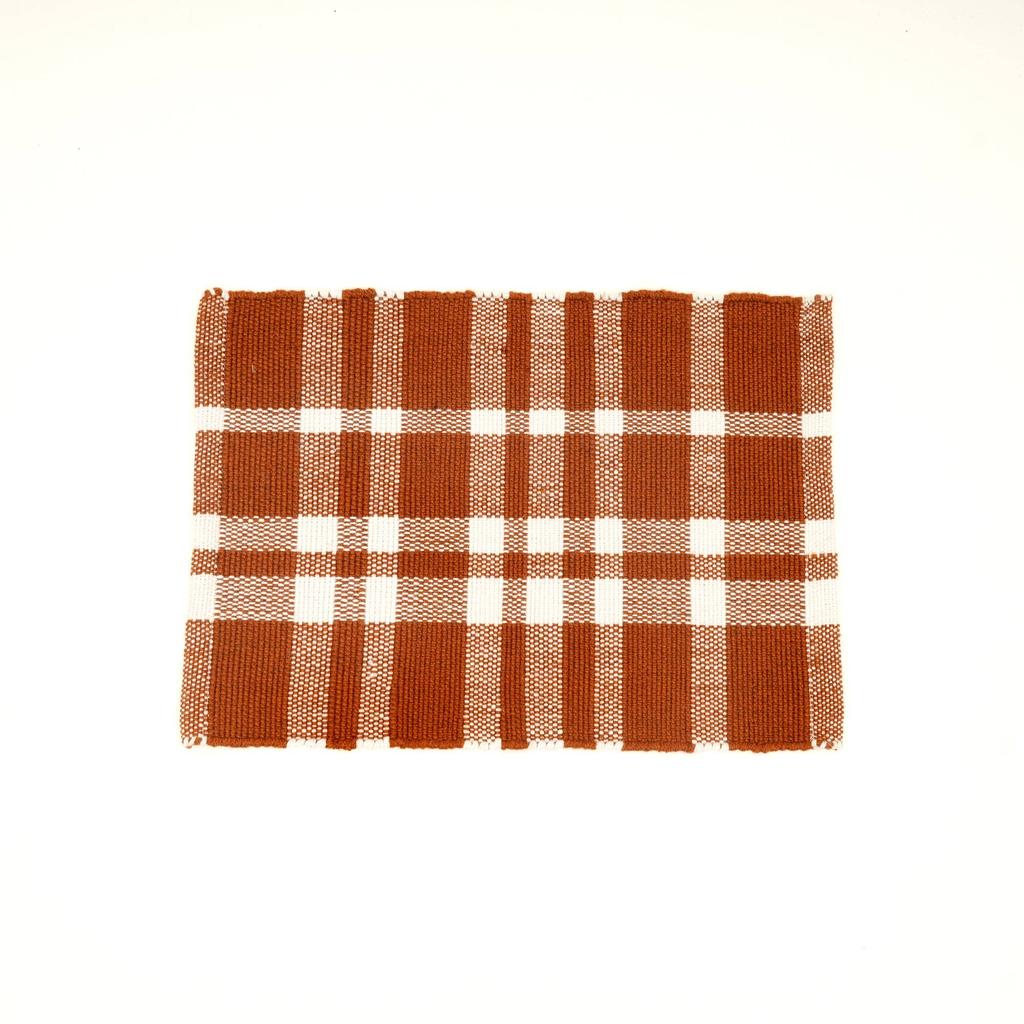 Rust Checker Stripe Placemat -Durable Polyester Table Mat for Dining and Kitchen