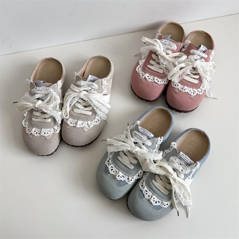 Lace retro versatile soft-soled bag head thick-soled slippers summer outer wear inner height increase half-drag single shoes
