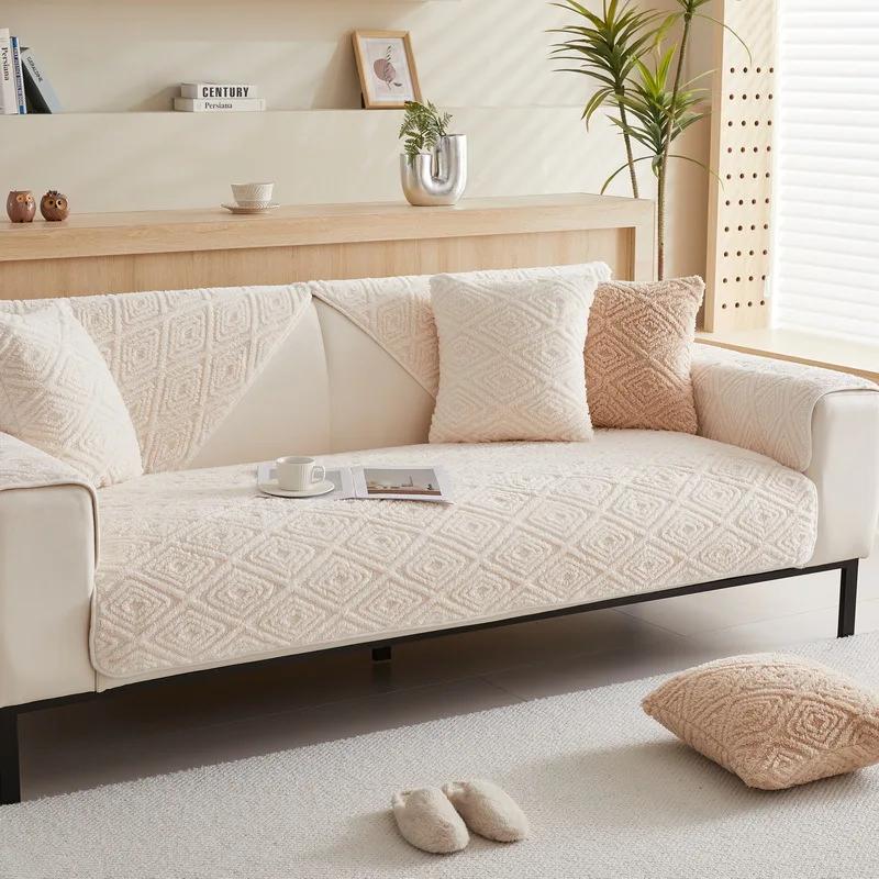 Winter Lamswol Sofa Handdoek Modern Effen Kleur Pluche Zacht Glad Sofa Overtrekken voor Woonkamer L-vorm Antislip Bankovertrek