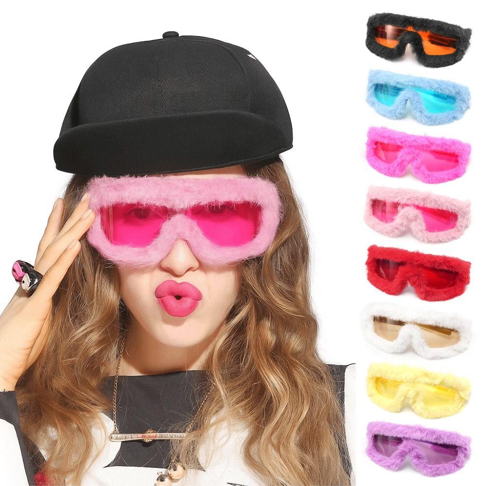 Soft Winter Sunglasses Furry Party Sunglasses Plush Sunglasses Winter Christmas Halloween Party