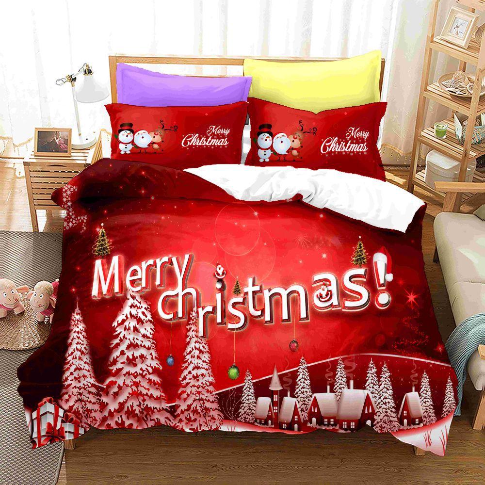 3D Digital Printing Bedding Four-Piece Set Three-Piece Set Christmas Bed Sheet Quilt Pillow
