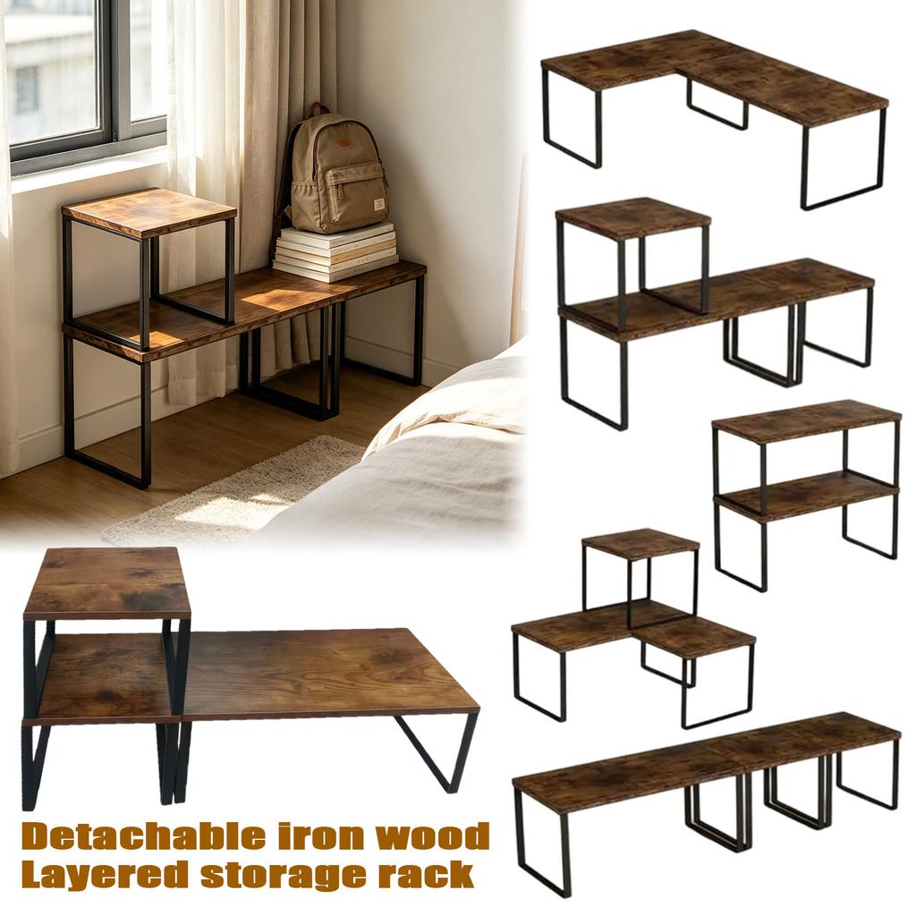 Detachable and Wood Storage Shelf, 2-Tier for Kitchen Bathroom Desktop Counter