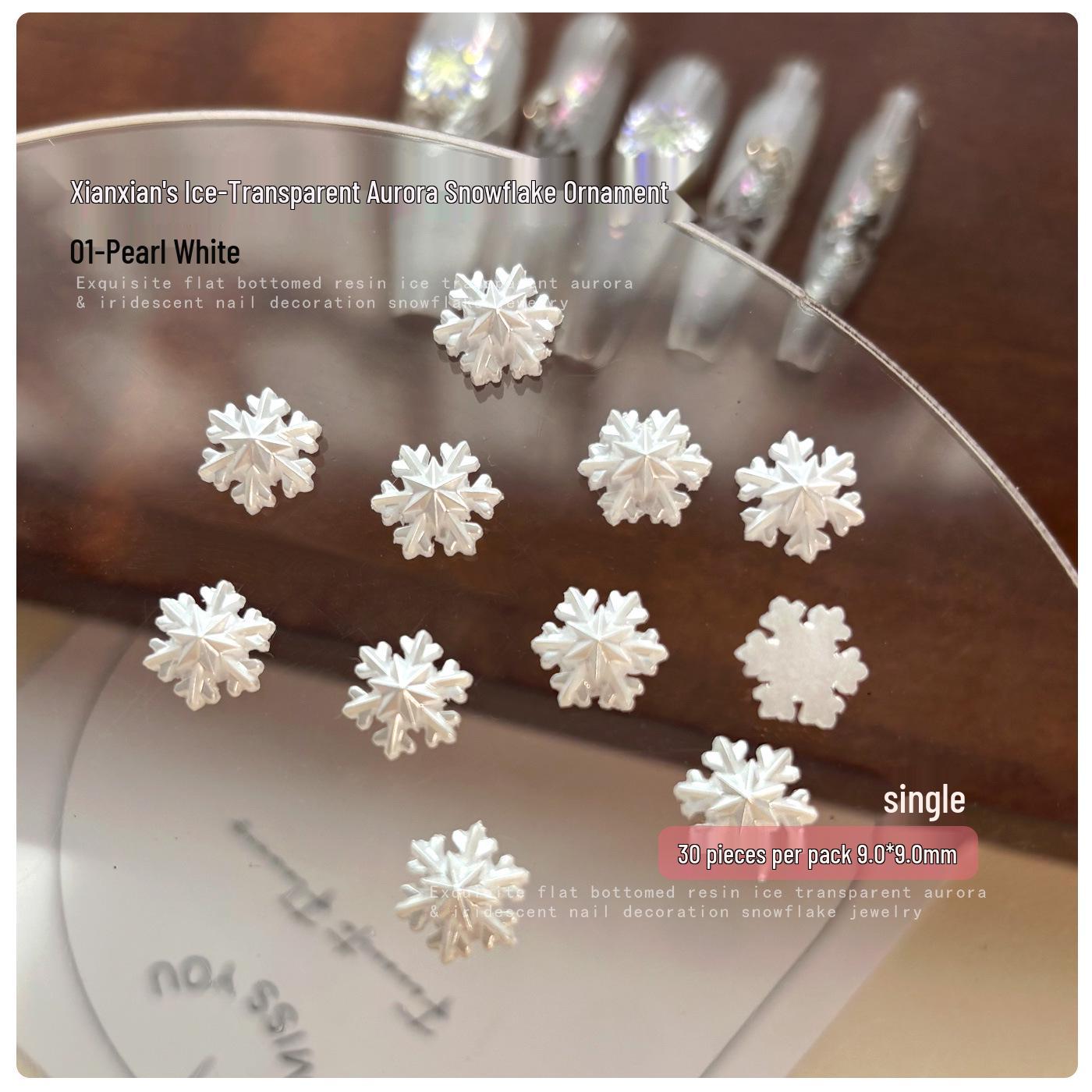 Translucent Snowflake Nail Art Decorations – Christmas & New Year White Aurora Resin Rhinestones