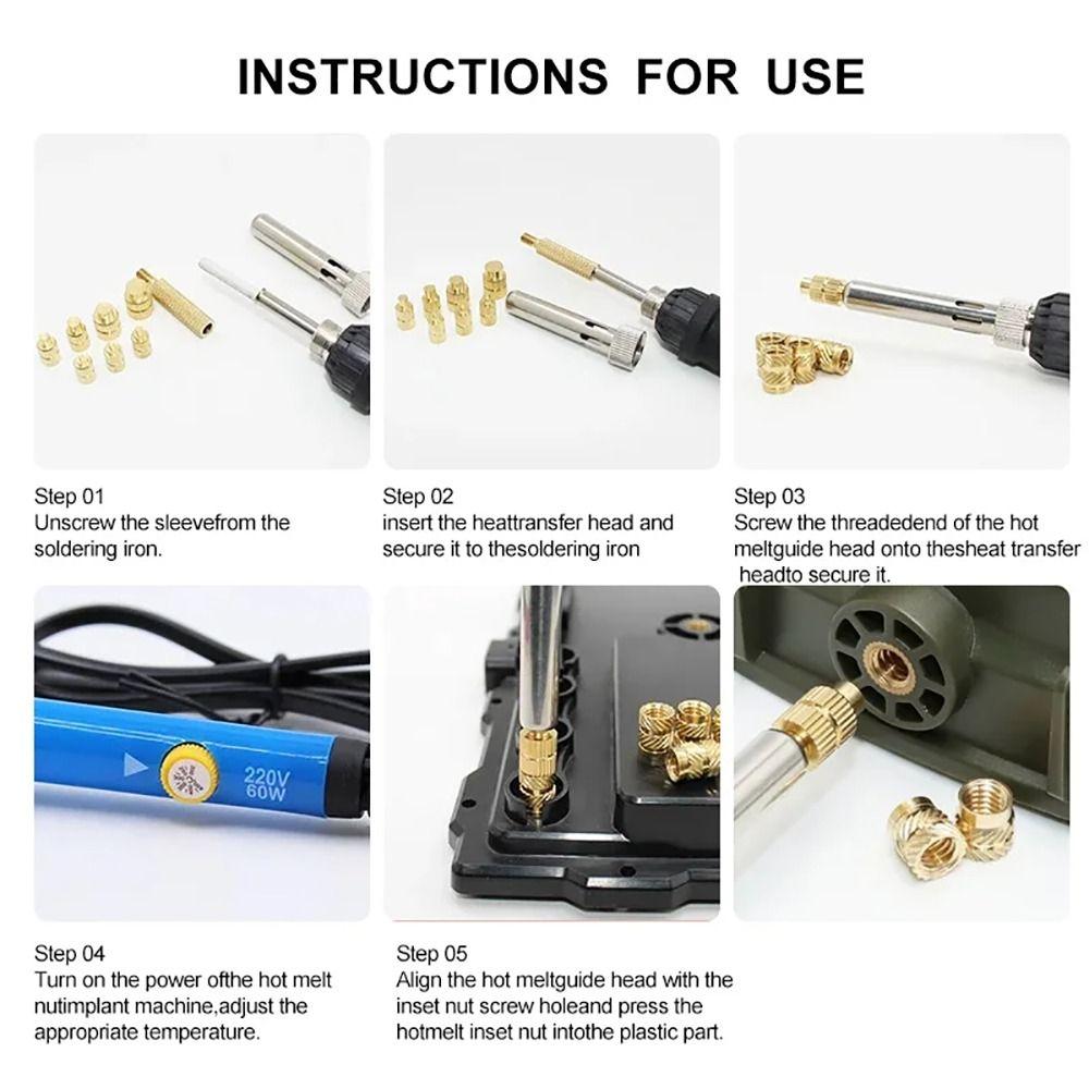 1Set Universal 936 T12 Soldering Iron Tip Brass with Adapter Heat Insert Nut Tip Hot Nut M2-M8 Internal/External Thread Head
