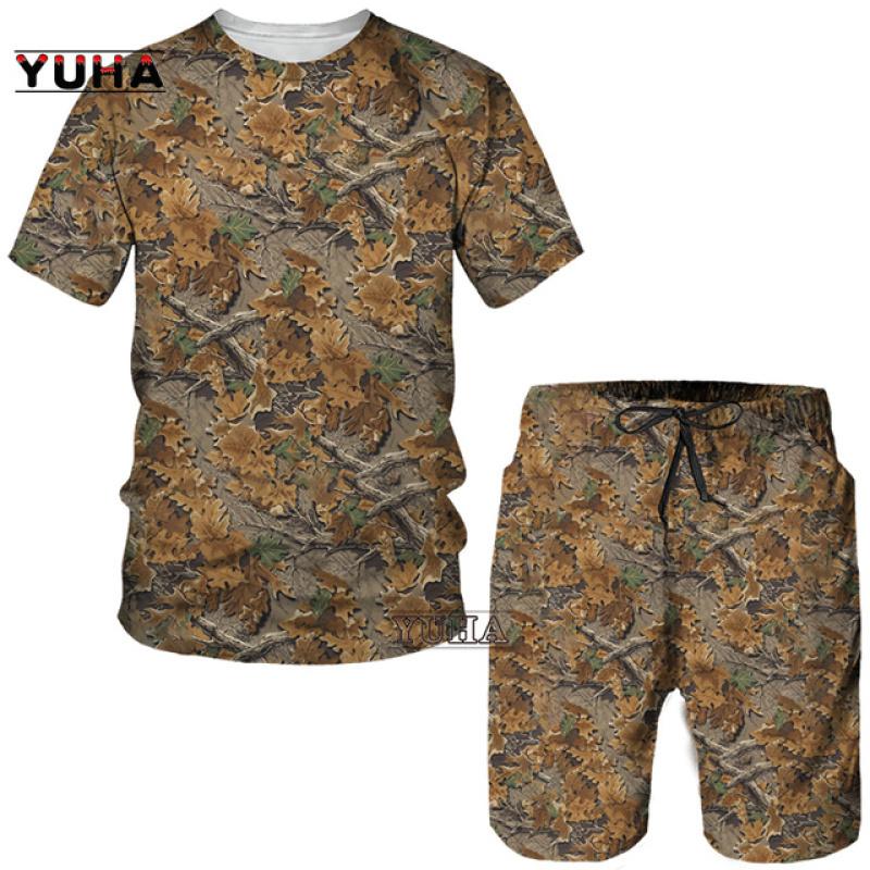 Letné pánske tričko s 3D potlačou maskáčové javorové listy/šortky/obleky Unisex Príležitostné Outdoorové športové oblečenie s krátkym rukávom
