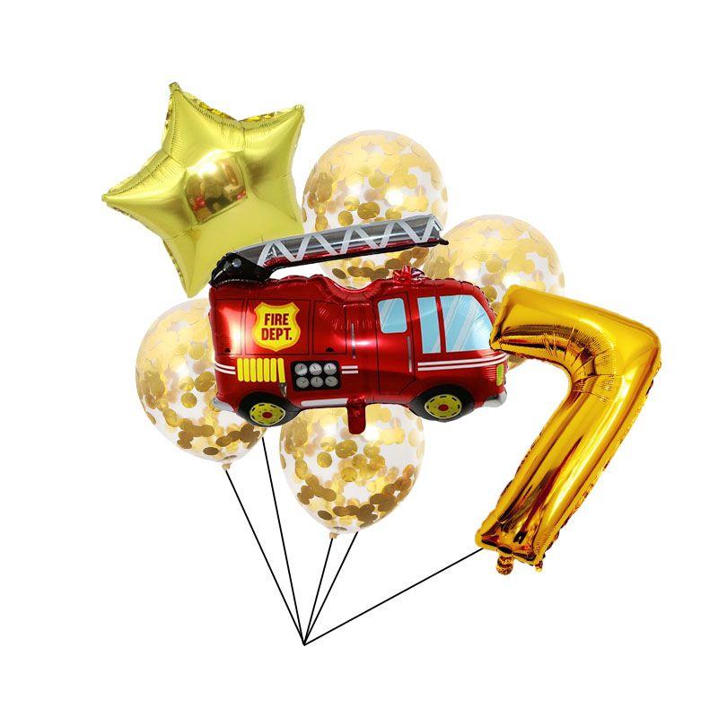 Large-sized Red Fire Engine 32-inch Digital 18-inch Five-pointed Star Fire-themed Children's Birthday Party Decoration