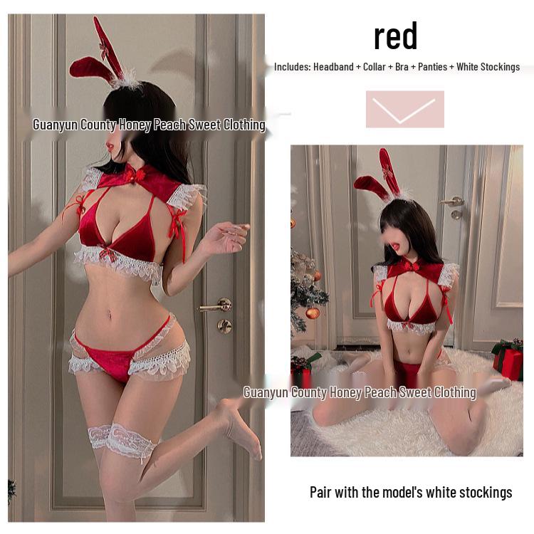 Sexy Christmas Lingerie Lace Cheongsam Bunny Costume