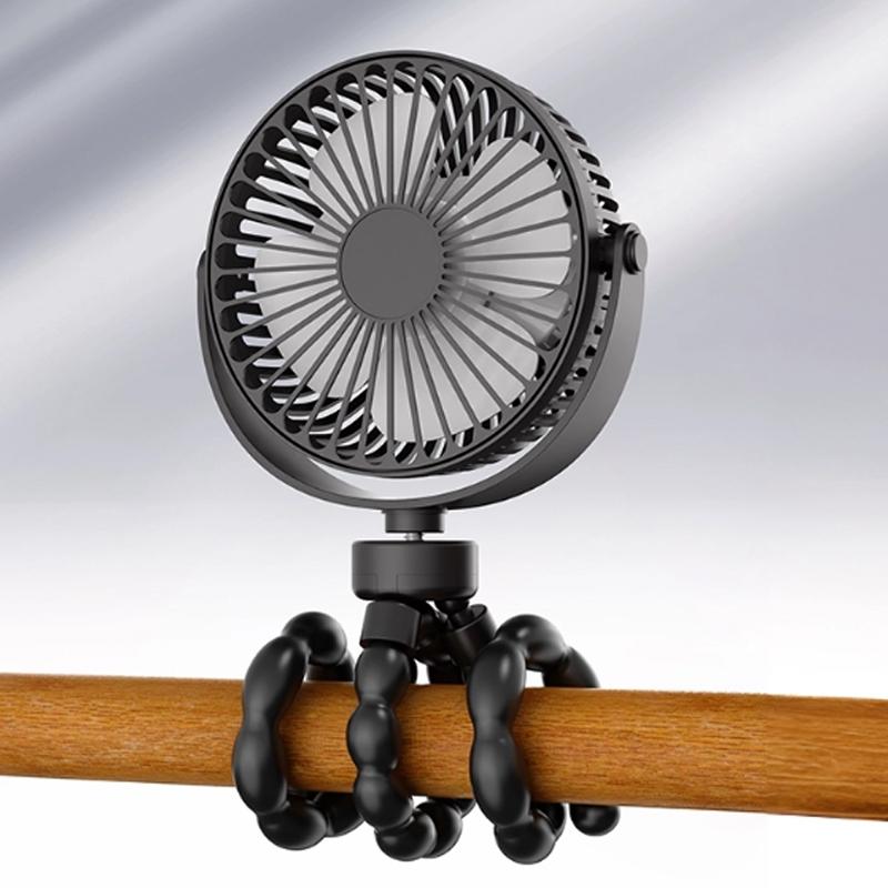 Fan for Cart Stroller Fans Multi Functional Student Baby USB 3 Speeds Rechargeable Lithium Battery Octopus Mini Fan