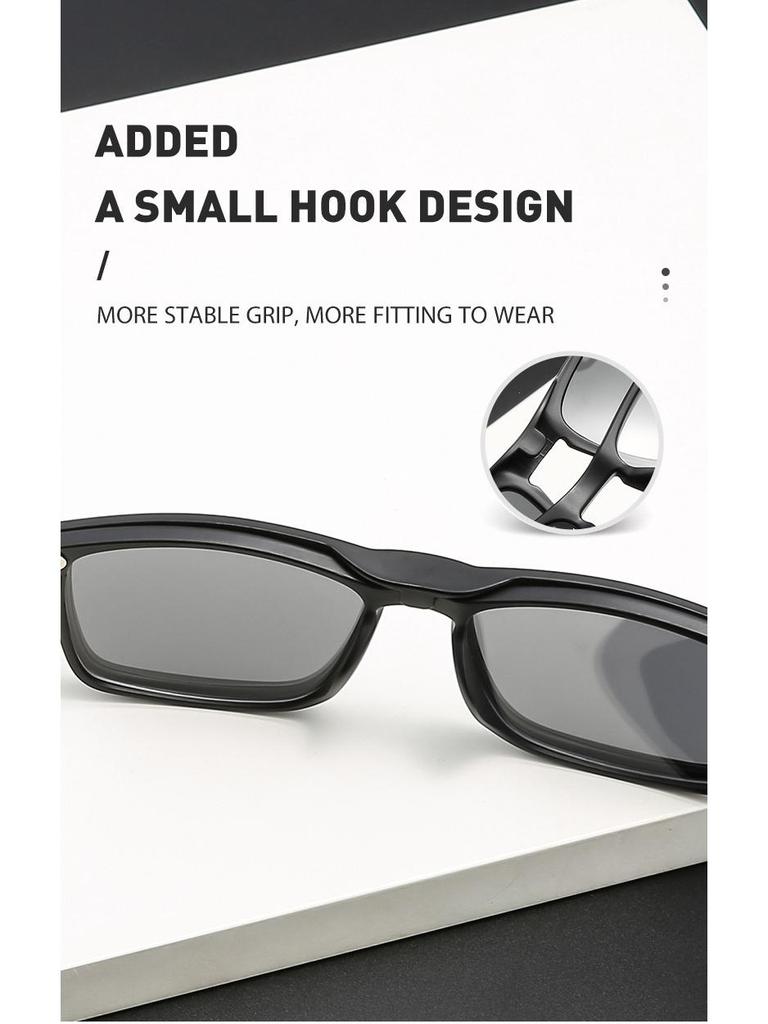 Men's & Women's Magnetic Polarized Clip-On Sunglasses - Retro Square Frame, Spring Legs, 5 Interchangeable Lenses Set (Model 2249)