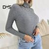 Women High Collar Bottoming Sweater Elastic Breathable Fabric Solid Color Knit Pullover Lazy Style Long Sleeve Slim Fit Sweater