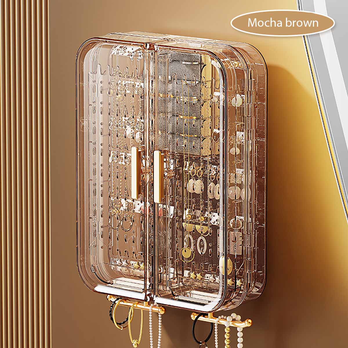 

Wall Mounted Earring Necklace Organiser Plastic Transparent Jewellery Display Rack High-grade Home Jewellery Storage Box білий