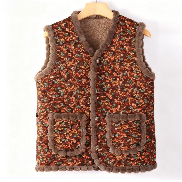 Fashion Warm Cotton Vest Women's Autumn and Winter Thickened Fleece Lining Warm Vest Age-reducing Sleeveless Vest Mother