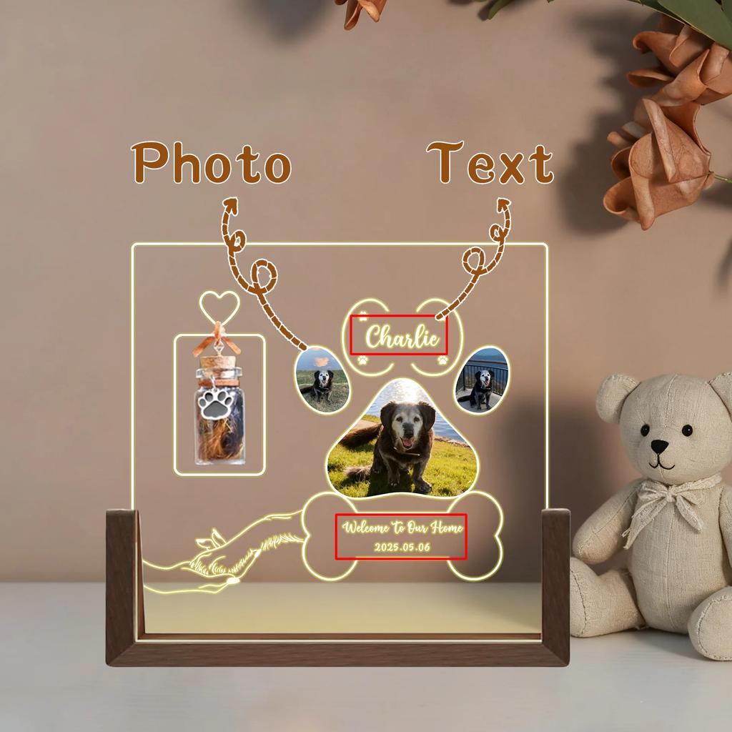 Custom Photo Acrylic Pet Memorial Night Light with Glass Fur Keepsake Jar Pet Remembrance Gift for Dog Cat Loss Owners