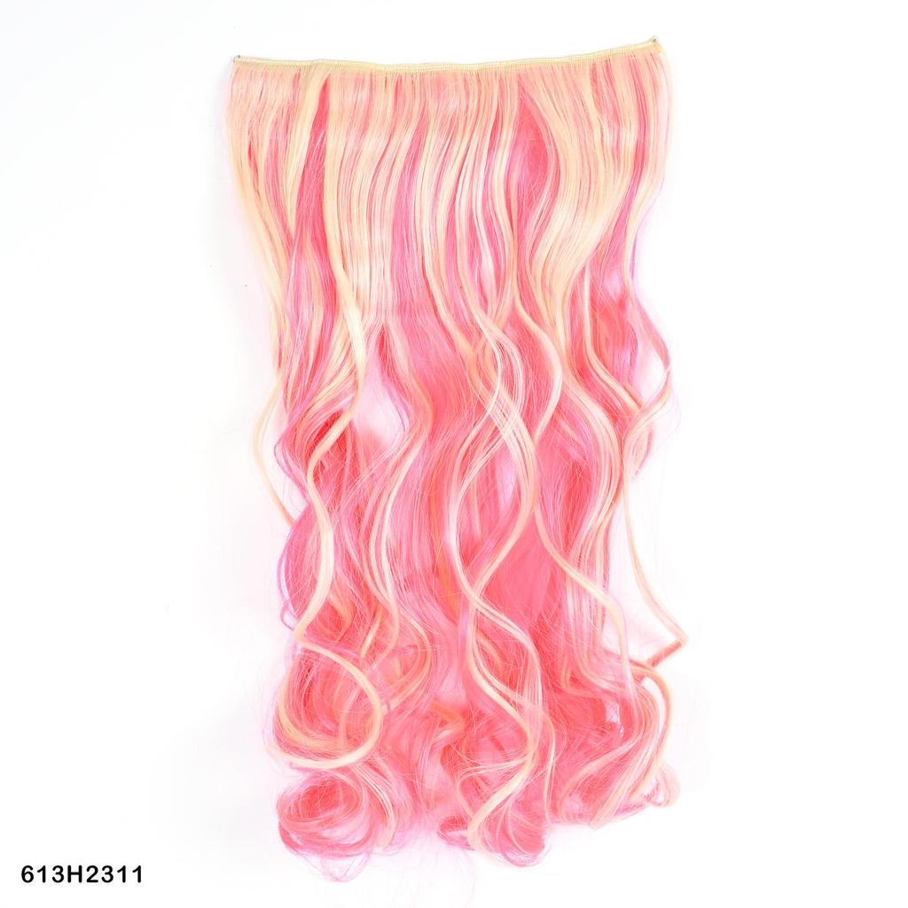 Highlighted Piano Color Hairpiece clip in hair extesnion one piece with 5Clips Long Wavy Hair Brown Red Blue colorful hair