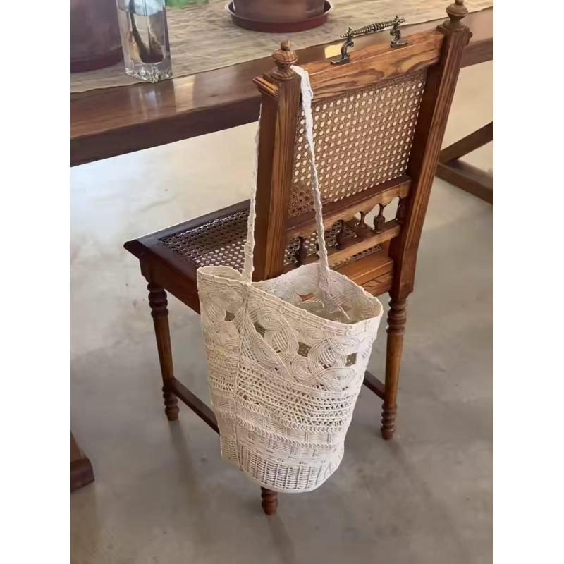 

Hand crocheted island cotton hollow bucket bag large capacity leisure seaside vacation wind portable shoulder large bag women
