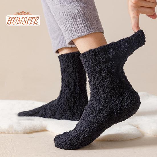 1 pereche de șosete de iarnă pentru bărbați, tub mijlociu, lână coral, îngroșate, calde, moi, elastice, anti-alunecare, fără miros, absorbție a transpirației, culoare solidă, șosete sport