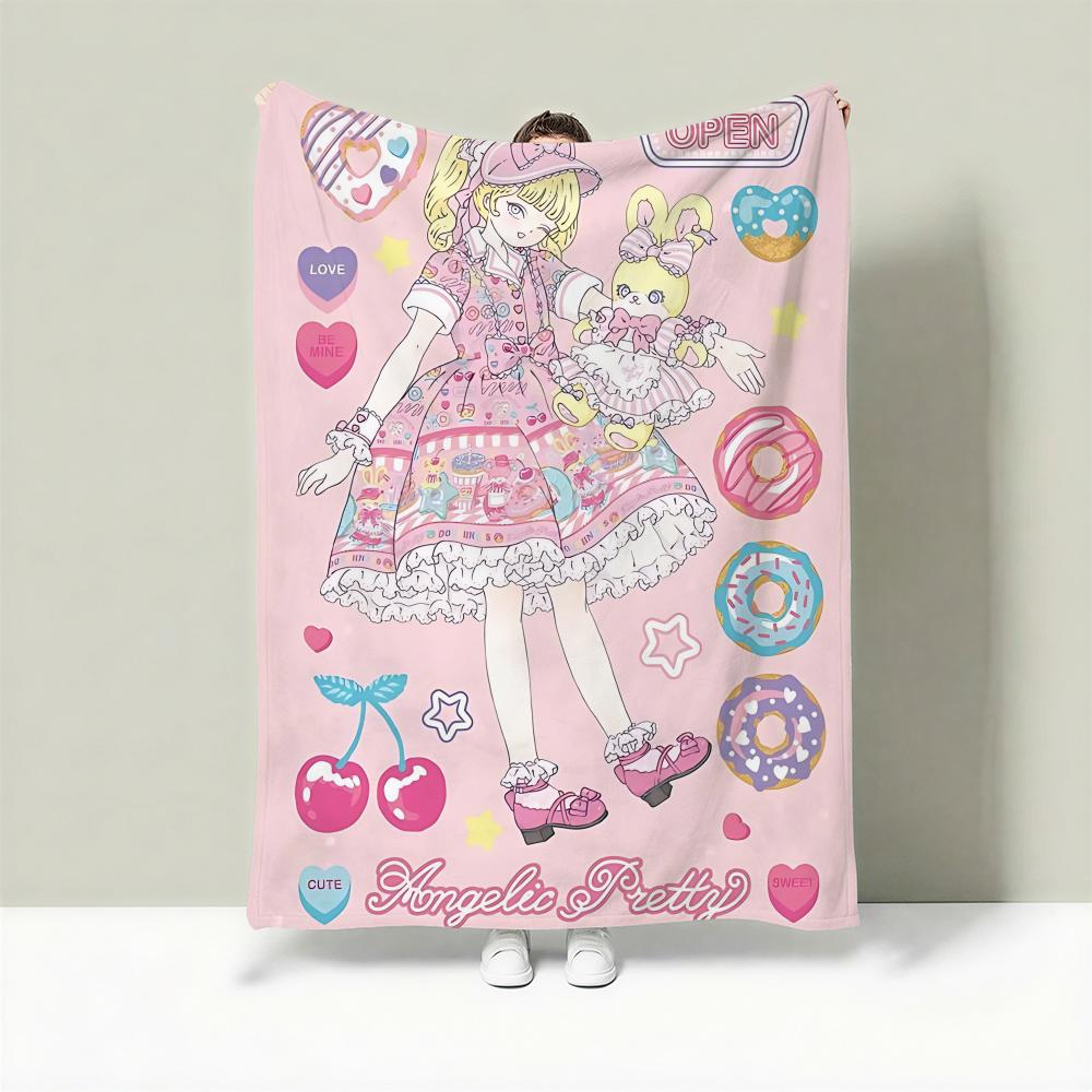 Fashion A-Angelic Pretty Throw Lightweight 240g Flannel Blanket Soft Skin-friendly for Summer Cooling 75X95CM