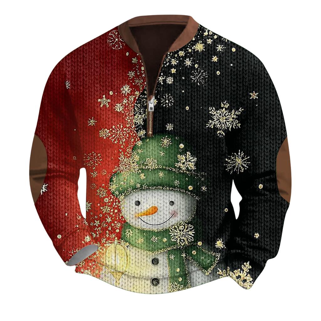Mens Christmas Sweater Zip Up Sweatshirts Vintage Knit Graphic Sweatshirt Xmas Stand Collar Pullover