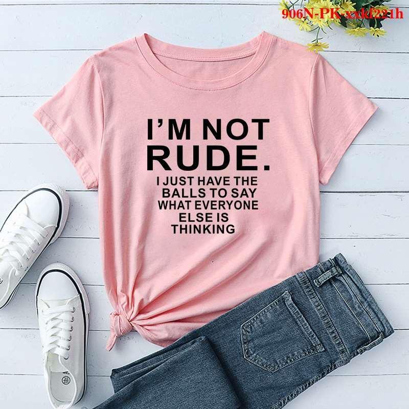 Women's Fashion Printed I'm Not Rude Print T-shirts Summer Casual Loose Round Neck Creative Personalized T-shirts