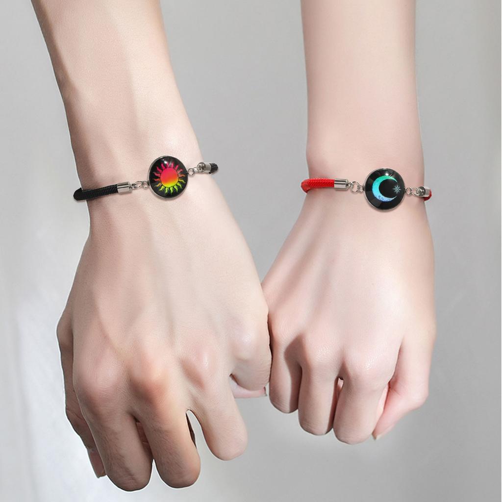 1 Pair Glowing Couple Bracelets Adjustable Leather Bracelet Braided Bracelet Rope Bracelet for Date Night and Parties