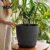 Durable Resin Planters for Garden Modern Plant Pot with Saucer, Gray Flower Indoor Plants Drainage Holes, Stone-Look Planter Outdoor Decorative