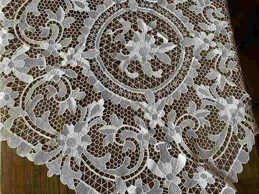 Vivienne White Venice Lace Embroidered Table OW5551N1 Tablecloth, 82x82cm, Runner,