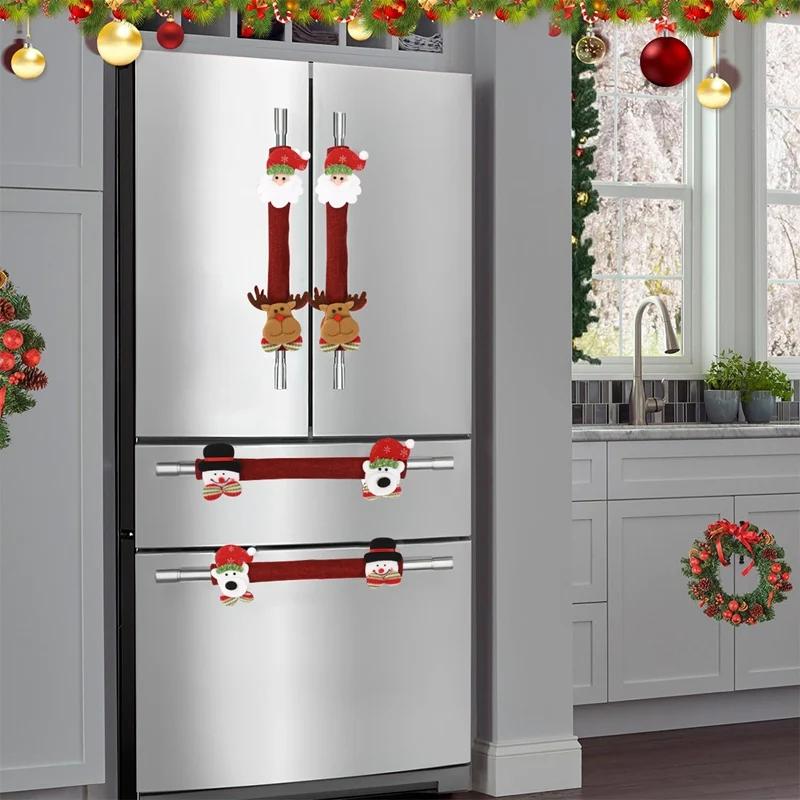 Christmas Refrigerator Handle Covers Plush Cloth Appliance Handle Cover Christmas Decorations for Home 2024 Navidad Noel NewYear