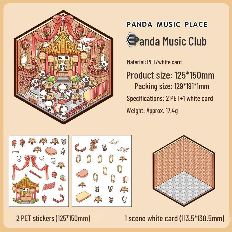 Panda House 3D Cartoon Pet Stickers: DIY Miniature Landscape & Educational Journal Decorations