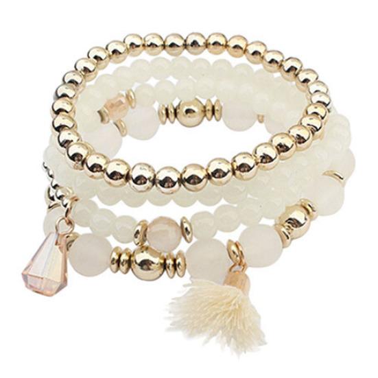 4Pcs/Set Women Ethnic Multilayer Resin Beads Tassels Cuff Bracelets Fashion Jewelry