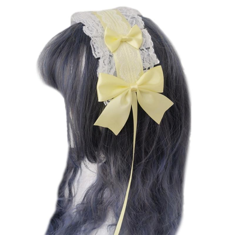 NEW Lolita Ruffled Headband Sweet Star Embroidery Lace Ribbon Bow Hairband with Hairpins Anime Maid Cosplay Headdress