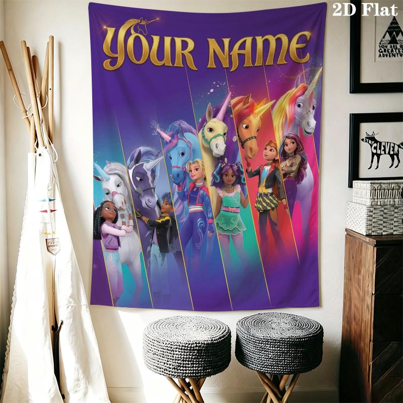Custom Name Unicorn Academy Wall Tapestry Aesthetic Wall Hanging Printed Fabric Blanket Decorative Tapestries for Bedroom Living Room Home Decor