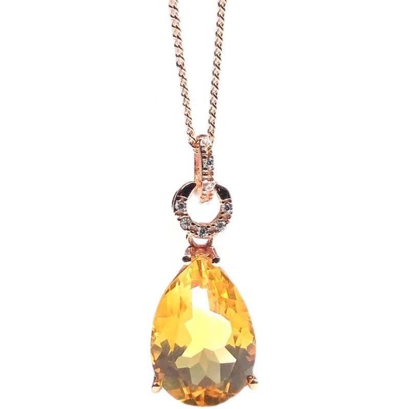 Klassische Kollektion Anhänger Wassertropfen Facettiert Gelber Kristall Halsketten Exquisite Mode Schlüsselbeinkette Bankettschmuck Geschenk